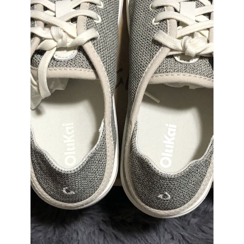 Olukai Women Pehuea Li Lace up Canvas Sneaker Shoes, Size 7, Tapa/White Sand - Picture 3 of 5